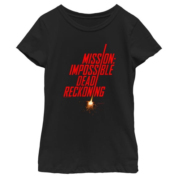 Girl's Mission: Impossible Dead Reckoning Movie Logo Red Fuse  Graphic Tee Black Small