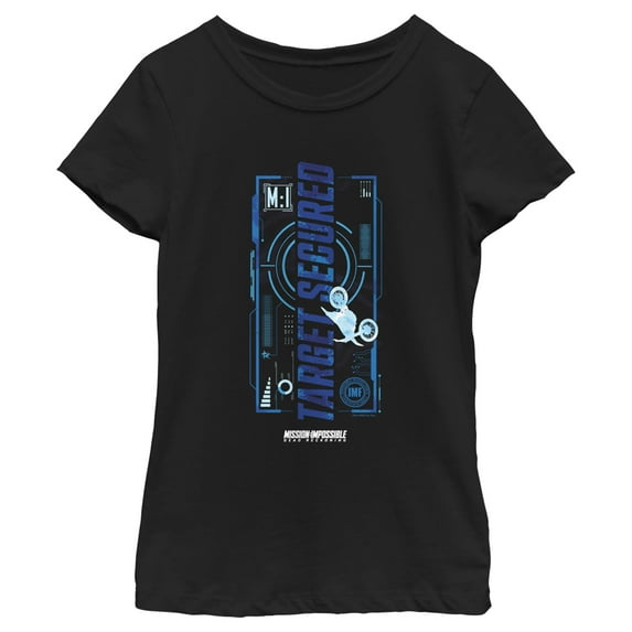 Girl's Mission: Impossible Dead Reckoning Target Secured Blue Graphic Tee Black Small