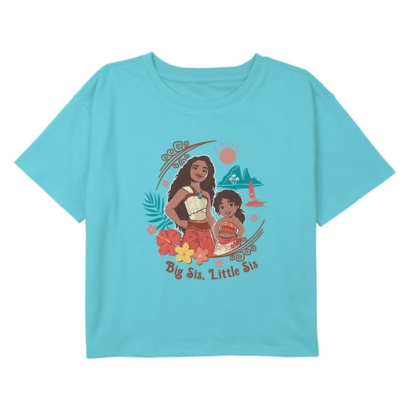 Girl's Moana 2 Big Sis Little Sis Portrait Moana and Simea Graphic Cropped T-Shirt