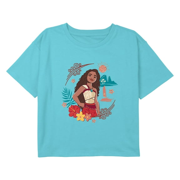 Girl's Moana 2 Fearless Adventurer Moana Floral Portrait Graphic Cropped T-Shirt