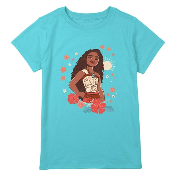 Girl's Moana 2 Flowers Portrait  Graphic T-Shirt