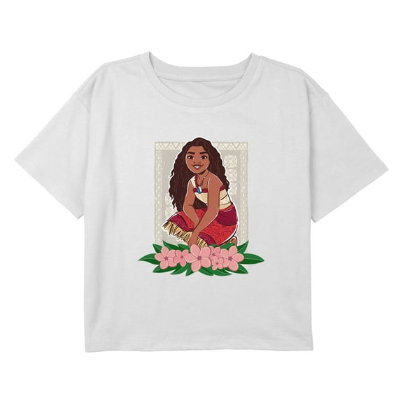 Girl's Moana 2 Pink Floral Portrait Moana Graphic Cropped T-Shirt