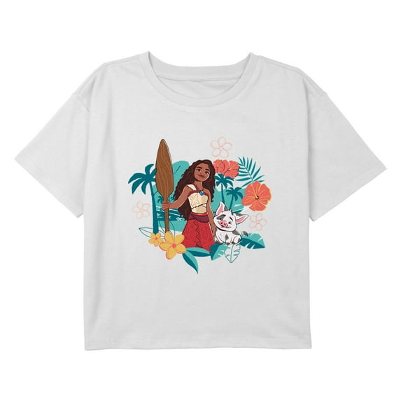 Girl's Moana 2 Pua and Moana Floral Portrait Graphic Cropped T-Shirt