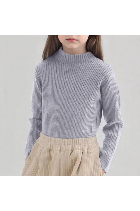 Girl's Mock Turtleneck Sweater Ribbed Knit Long Sleeve Pullover Soft Stretch Slim Fitted Pullover Tops for 2-13 Years