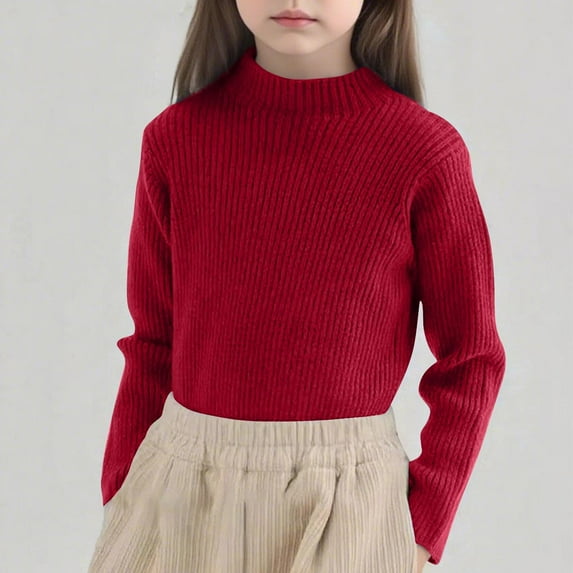 Girl's Mock Turtleneck Sweater Ribbed Knit Long Sleeve Pullover Soft Stretch Slim Fitted Top