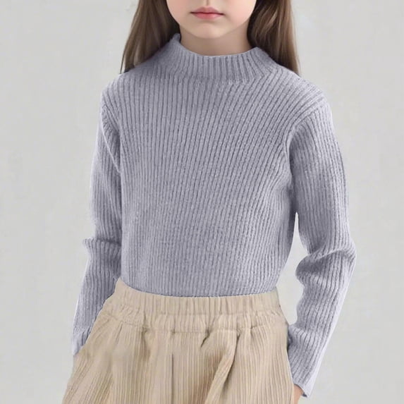 Girl's Mock Turtleneck Sweater Ribbed Knit Long Sleeve Pullover Soft Stretch Slim Fitted Top