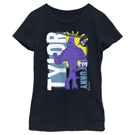 Girl's Monsters at Work Funny Guy Tylor  Graphic Tee Navy Blue Large