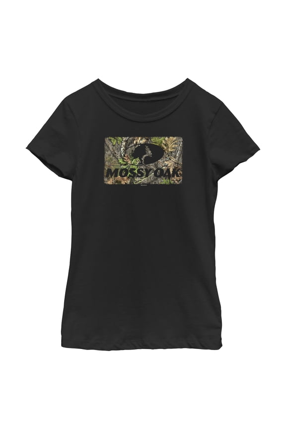 Girl's Mossy Oak Black In the Woods Logo  Graphic Tee Black Small