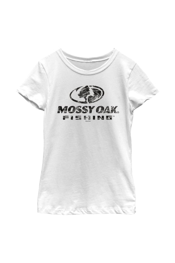 Girl's Mossy Oak Black Water Fishing Logo Graphic Tee White Small