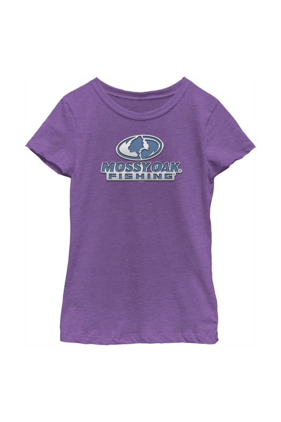 Girl's Mossy Oak Blue Fishing Logo Graphic Tee Purple Berry Medium