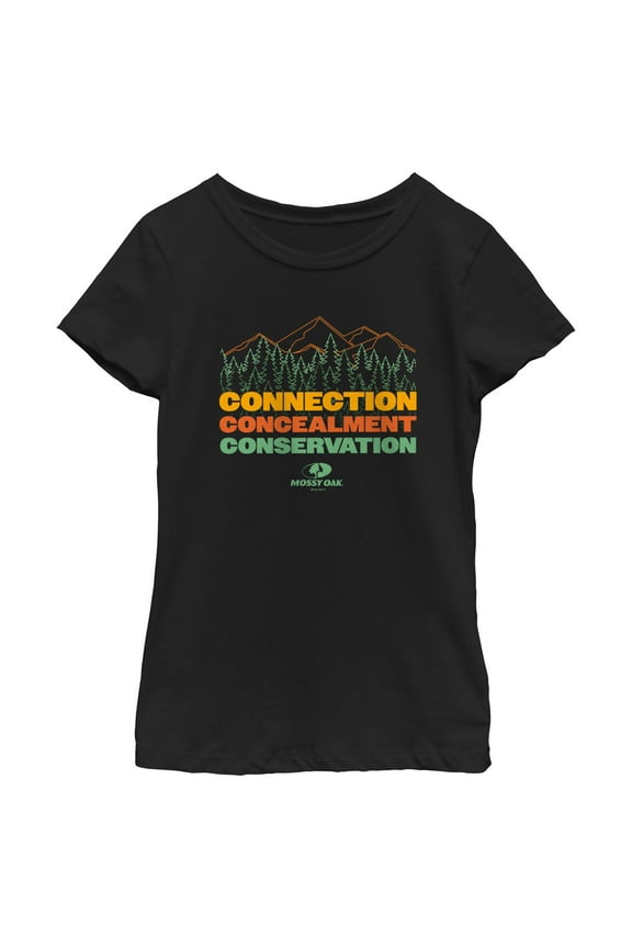Girl's Mossy Oak Connection Concealment Conservation Graphic Tee Black Small