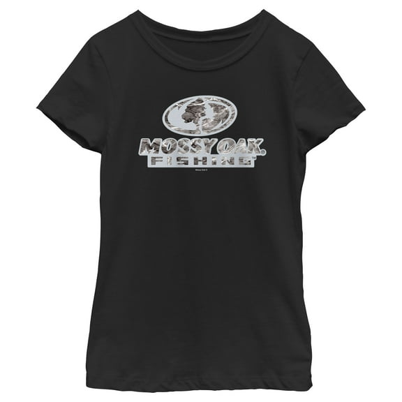 Girl's Mossy Oak Fishing Bold Logo  Graphic Tee Black X Large