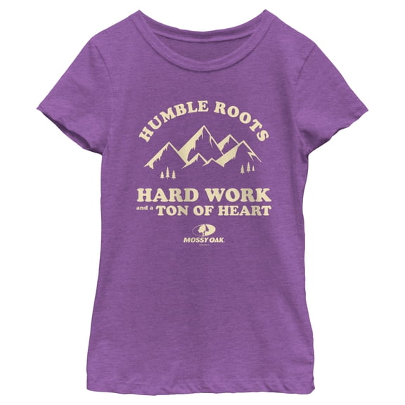 Girl's Mossy Oak Humble Roots Hard Work and a Ton of Heart Graphic Tee Purple Berry Medium