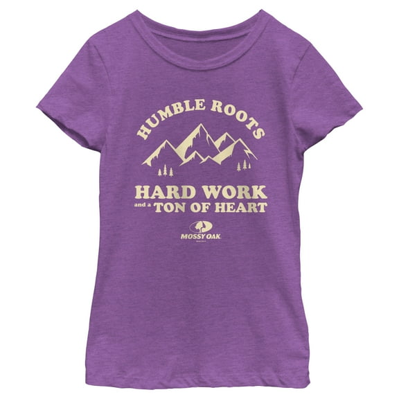 Girl's Mossy Oak Humble Roots Hard Work and a Ton of Heart Graphic Tee Purple Berry X Large