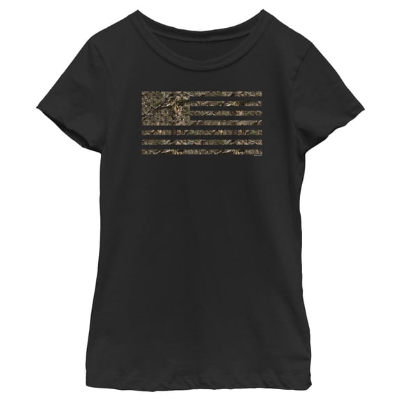 Girl's Mossy Oak In the Woods Flag Graphic Tee Black X Small