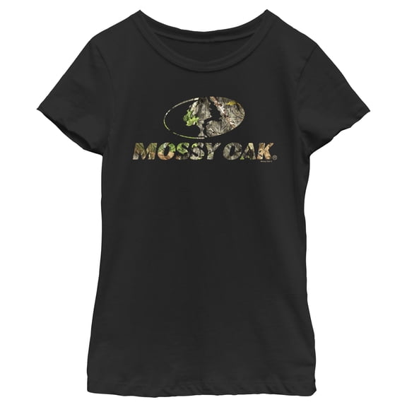 Girl's Mossy Oak Natured Filled Logo Graphic Tee Black Large