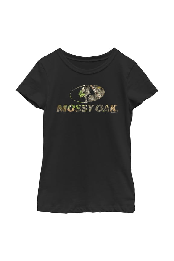 Girl's Mossy Oak Natured Filled Logo Graphic Tee Black Large