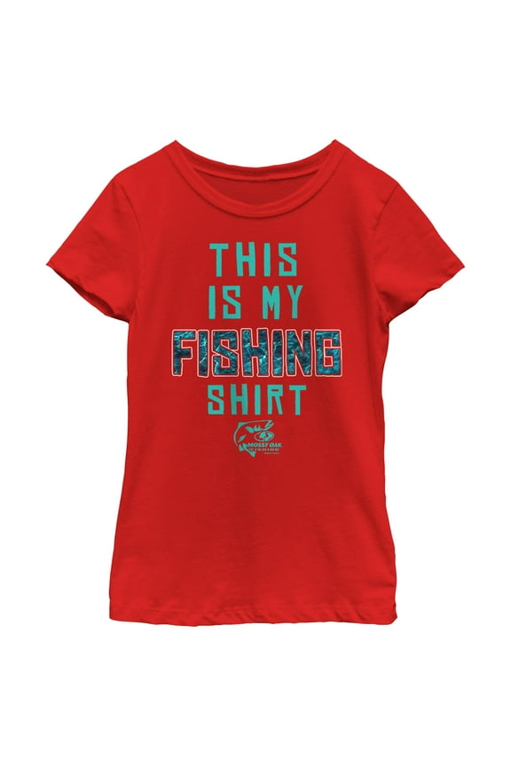 Girl's Mossy Oak This Is My Fishing Shirt Aqua Logo Graphic Tee Red X Large