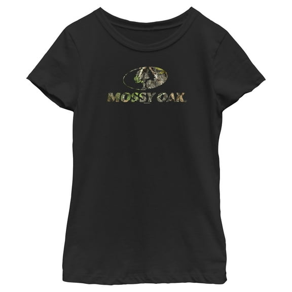 Girl's Mossy Oak Tree Filled Logo Graphic Tee Black Large