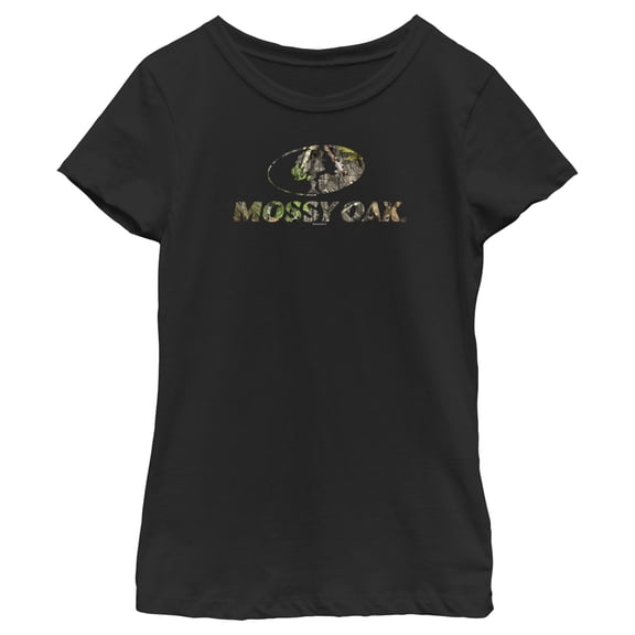 Girl's Mossy Oak Tree Filled Logo  Graphic Tee Black Medium