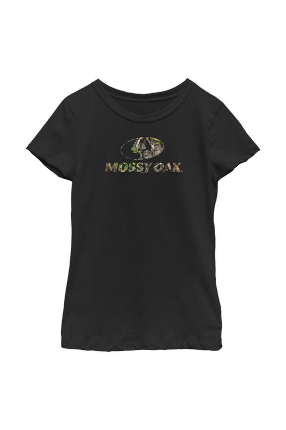 Girl's Mossy Oak Tree Filled Logo  Graphic Tee Black Medium