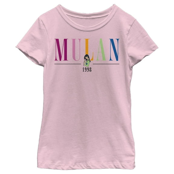 Girl's Mulan 1998 Title Logo  Graphic Tee Light Pink Medium