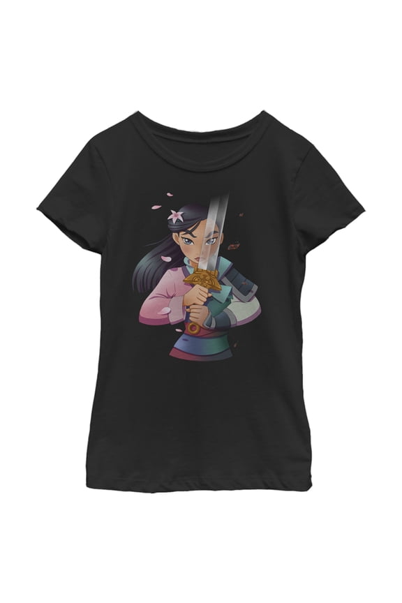 Girl's Mulan Anime Reflection Graphic Tee Black Medium