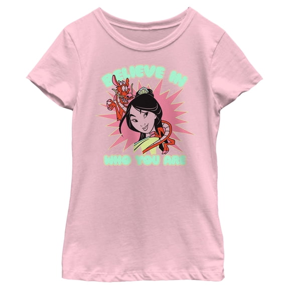 Girl's Mulan Believe in Who You Are Graphic Tee Light Pink Medium