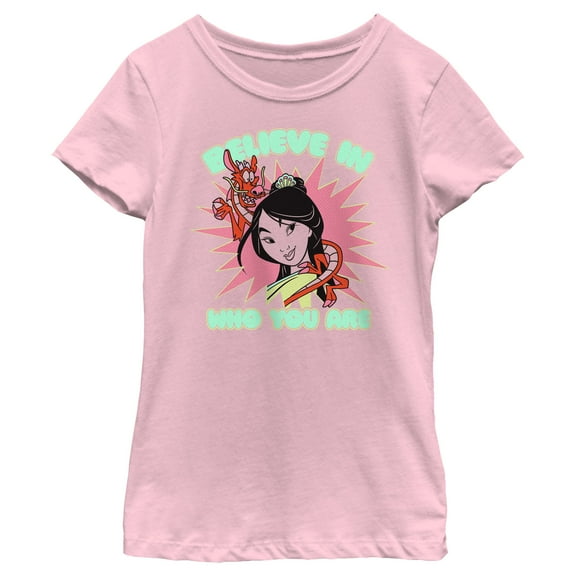 Girl's Mulan Believe in Who You Are Graphic Tee Light Pink X Large