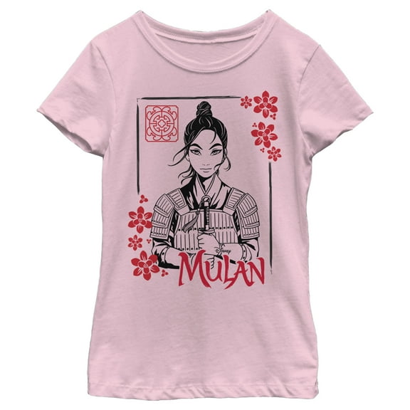 Girl's Mulan Blossom Frame  Graphic Tee Light Pink Large
