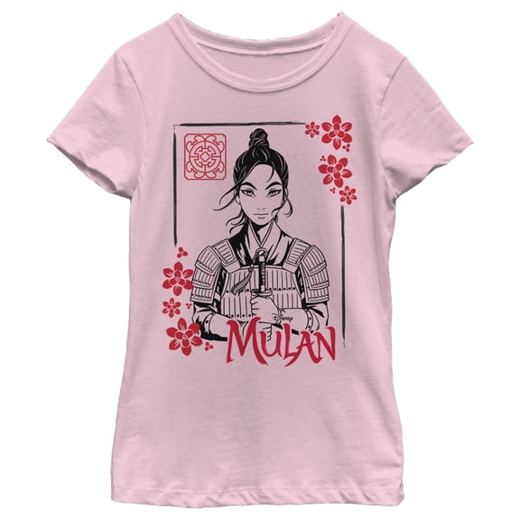 Girl's Mulan Blossom Frame Graphic Tee Light Pink Medium