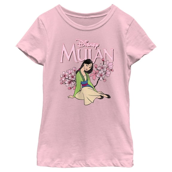 Girl's Mulan Cherry Blossom Princess Graphic Tee Light Pink Small