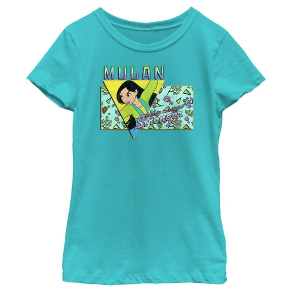Girl's Mulan Courage Makes You Stronger Graphic Tee Tahiti Blue Medium