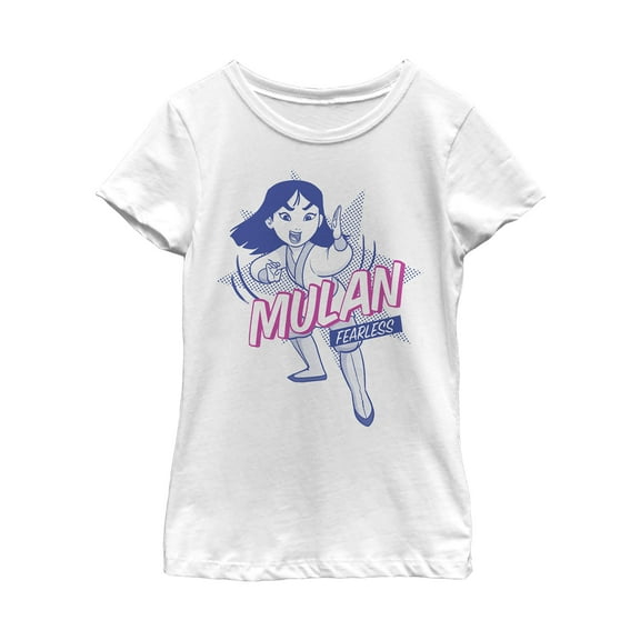 Girl's Mulan Fearless Pop Art  Graphic Tee White Small