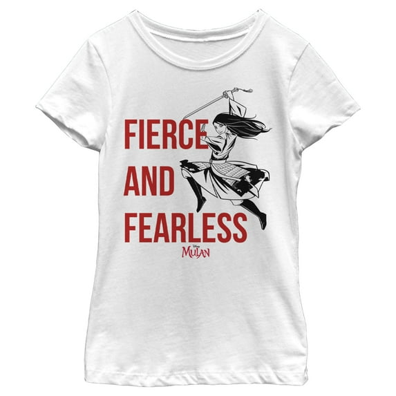 Girl's Mulan Fierce & Fearless Graphic Tee White Medium