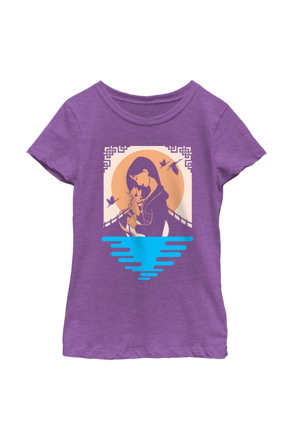 Girl's Mulan Floral Smell Graphic Tee Purple Berry Medium