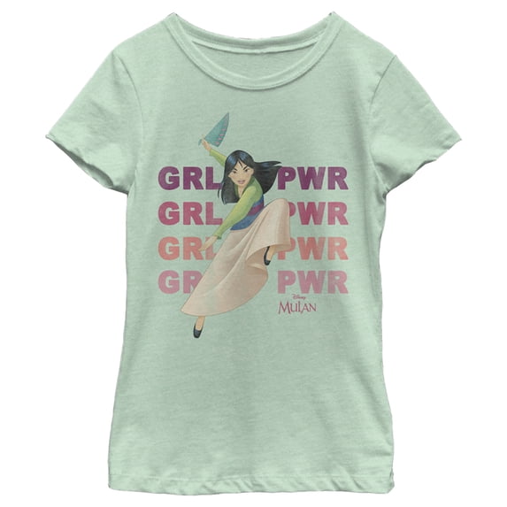 Girl's Mulan Girl Power Pose Graphic Tee Mint Medium