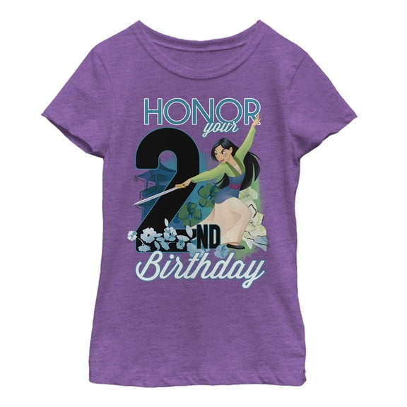 Girl's Mulan Honor Your 2nd Birthday  Graphic Tee Purple Berry Small