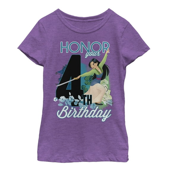 Girl's Mulan Honor Your 4th Birthday Graphic Tee Purple Berry X Small