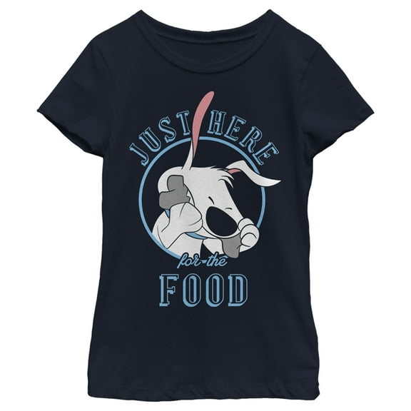 Girl's Mulan Little Brother Here for Food Graphic Tee Navy Blue Small
