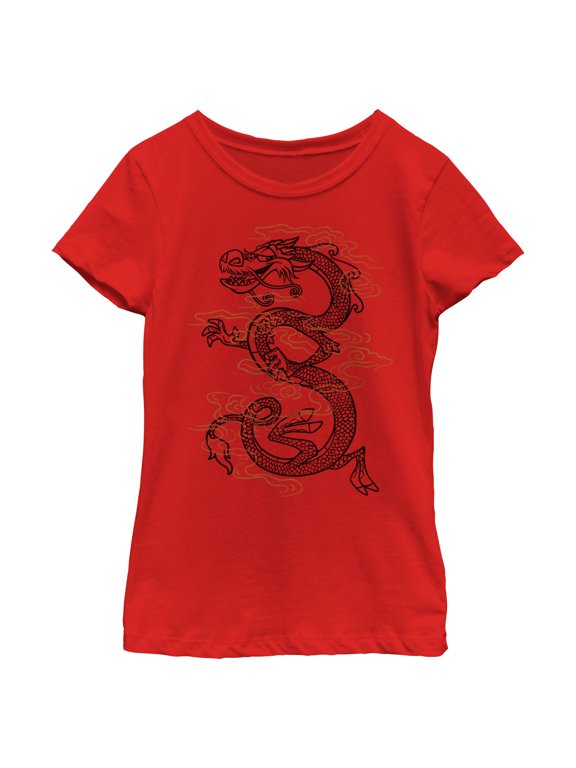 Girl's Mulan Mushu Large Tattoo Graphic Tee Red Small