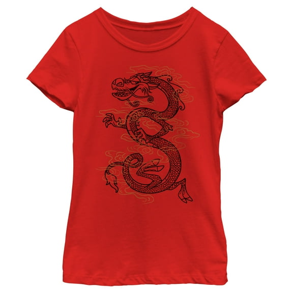 Girl's Mulan Mushu Large Tattoo  Graphic Tee Red X Large