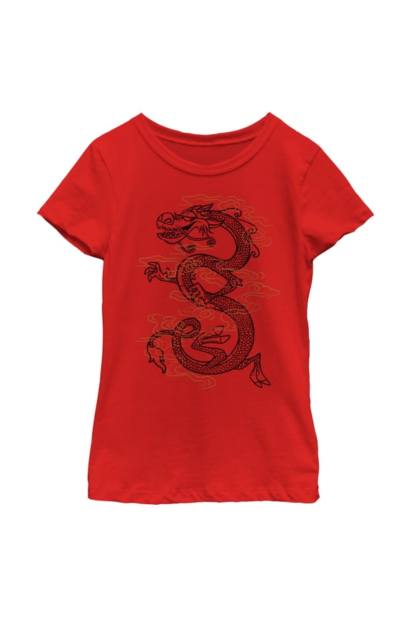Girl's Mulan Mushu Large Tattoo Graphic Tee Red X Small