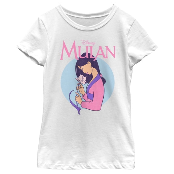 Girl's Mulan Smelling the Flower Graphic Tee White X Large