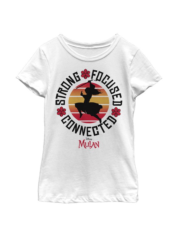 Girl's Mulan Strong Focused Mantra Graphic Tee White Small