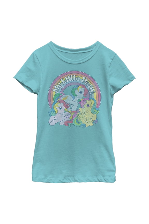 Girl's My Little Pony Retro Rainbow Friends Graphic Tee Tahiti Blue Small
