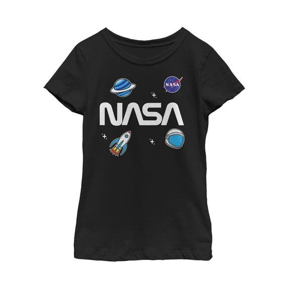 Girl's NASA Logo Space Emoticon Graphic Tee Black Large