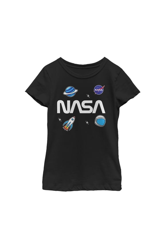 Girl's NASA Logo Space Emoticon Graphic Tee Black Small
