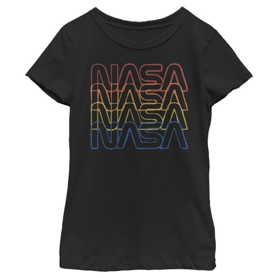 Girl's NASA Rainbow Repeat Logo Graphic Tee Black Medium