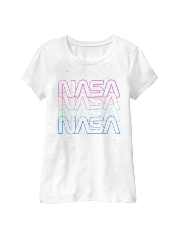 Girl's NASA Rainbow Repeat Logo Graphic Tee White Large